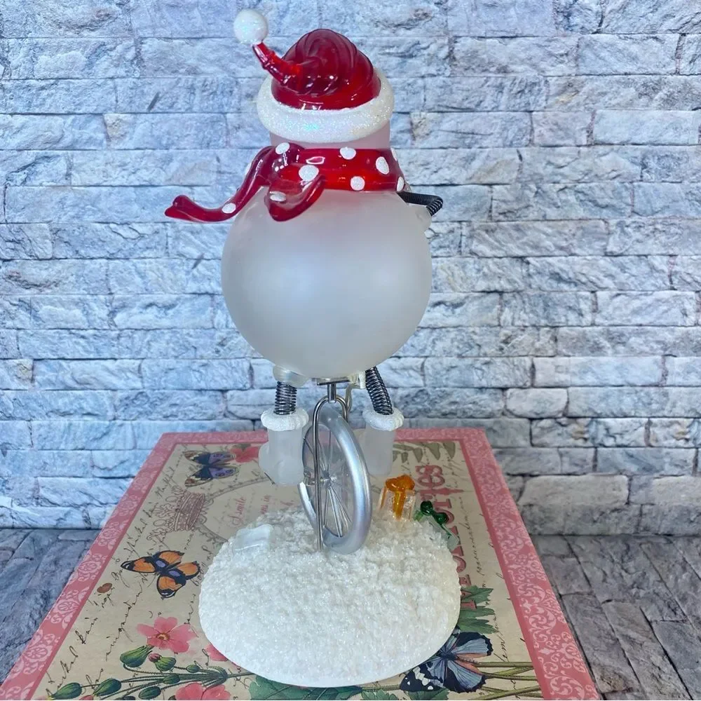 Vintage Glass Ceramic Snowman Riding Unicycle Light Up Christmasm Holiday Decor